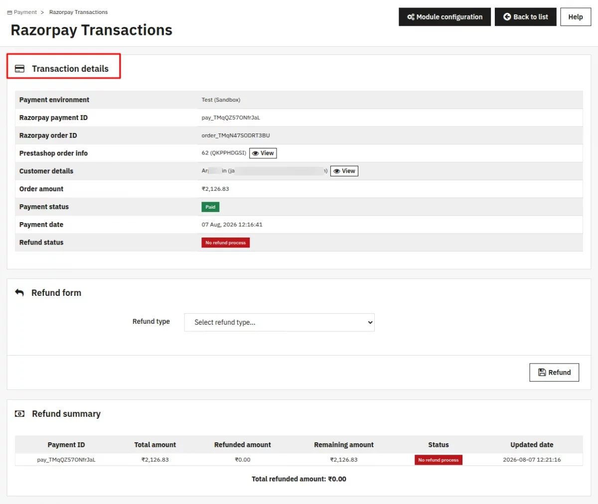 transaction details