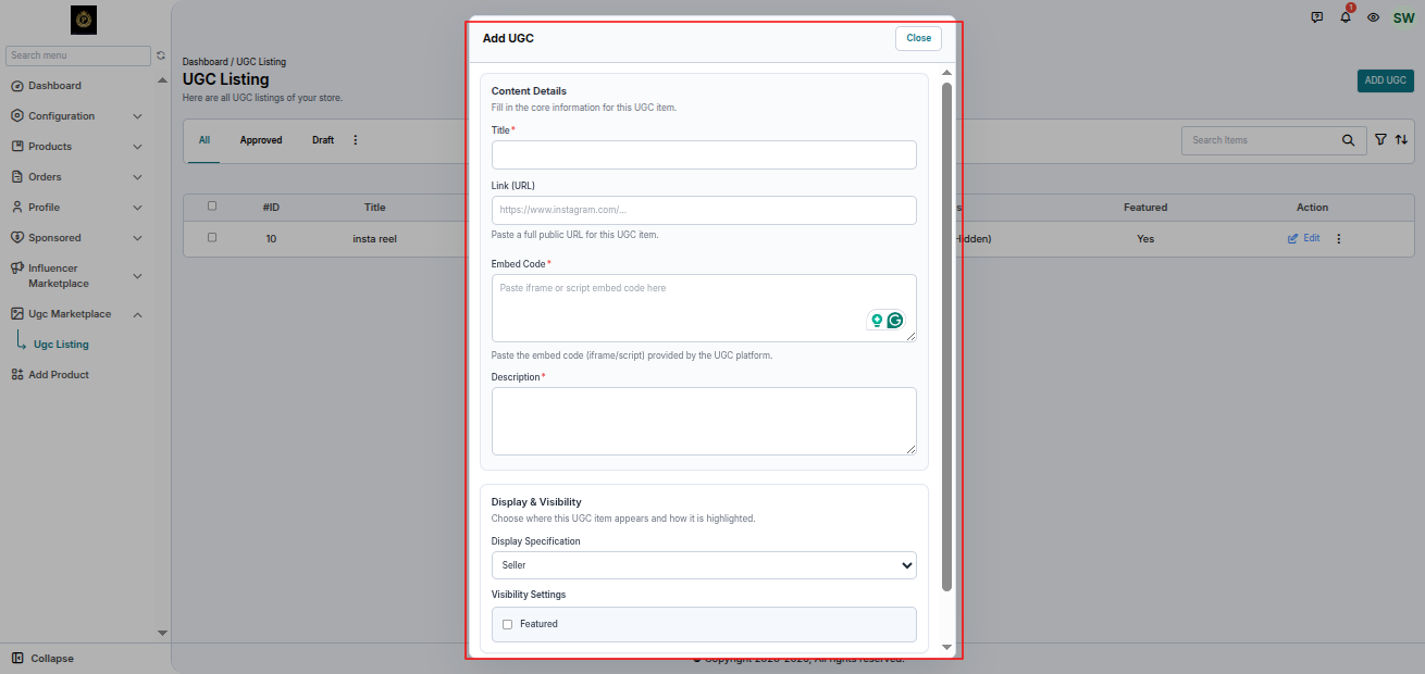 UGC Listing Form