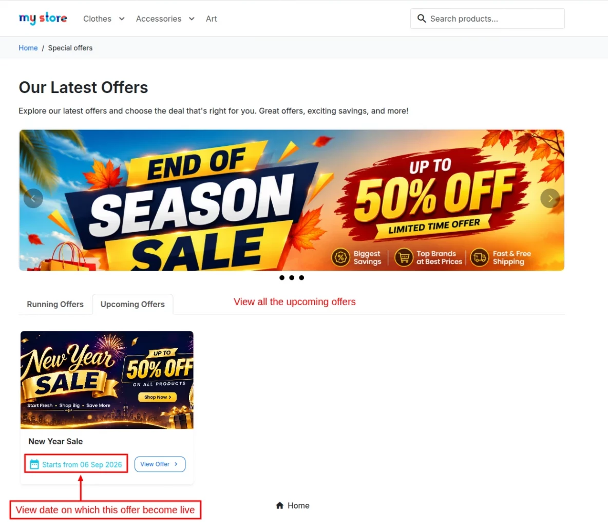 upcoming offer listing page