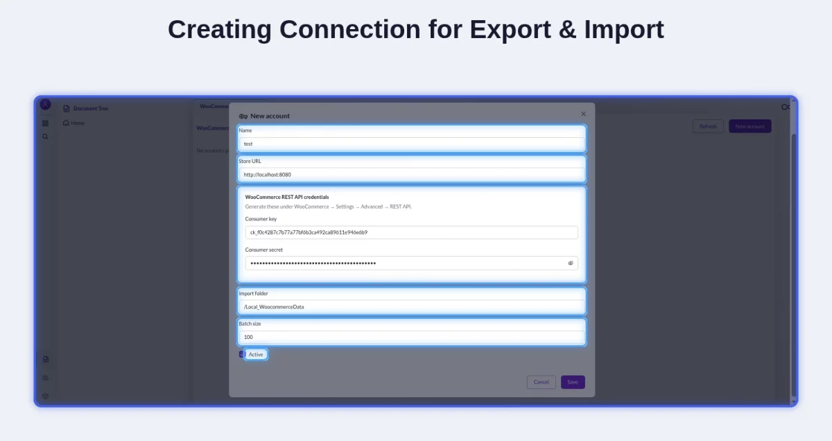 Creating Connection for export & Import