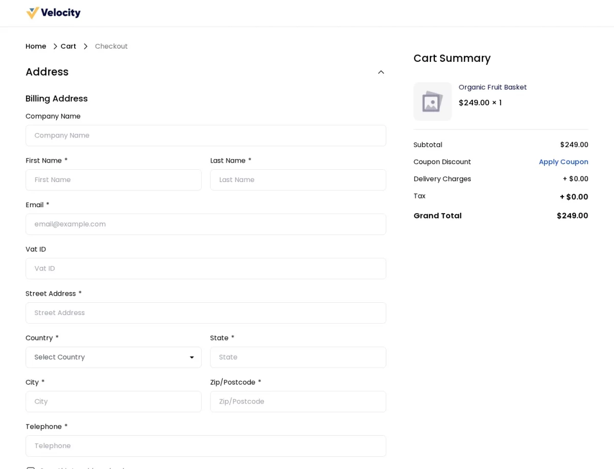 Bagisto Marketplace Delivery Time Slot SaaS checkout address step before the delivery slot selection