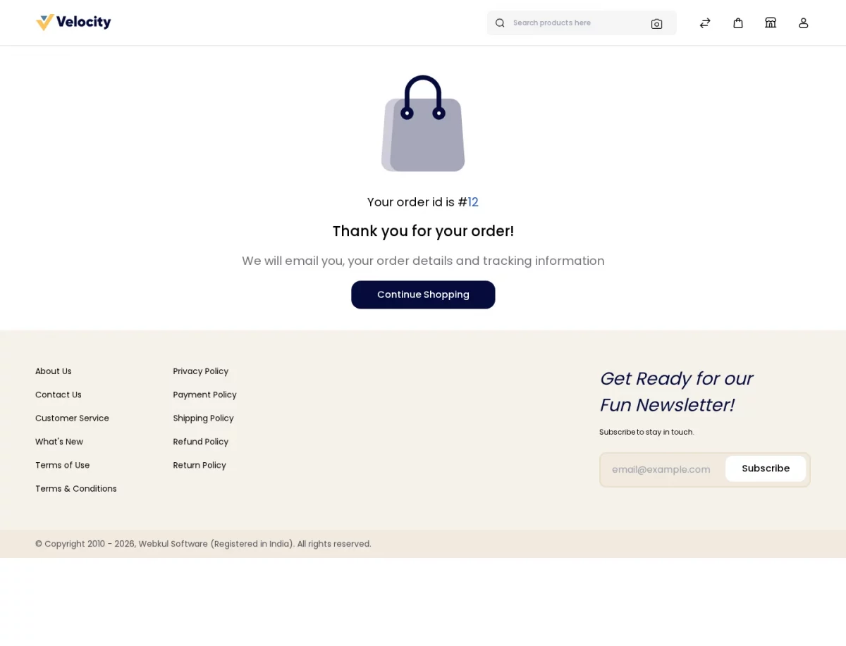 Bagisto Marketplace Delivery Time Slot SaaS order success page after booking a delivery time slot