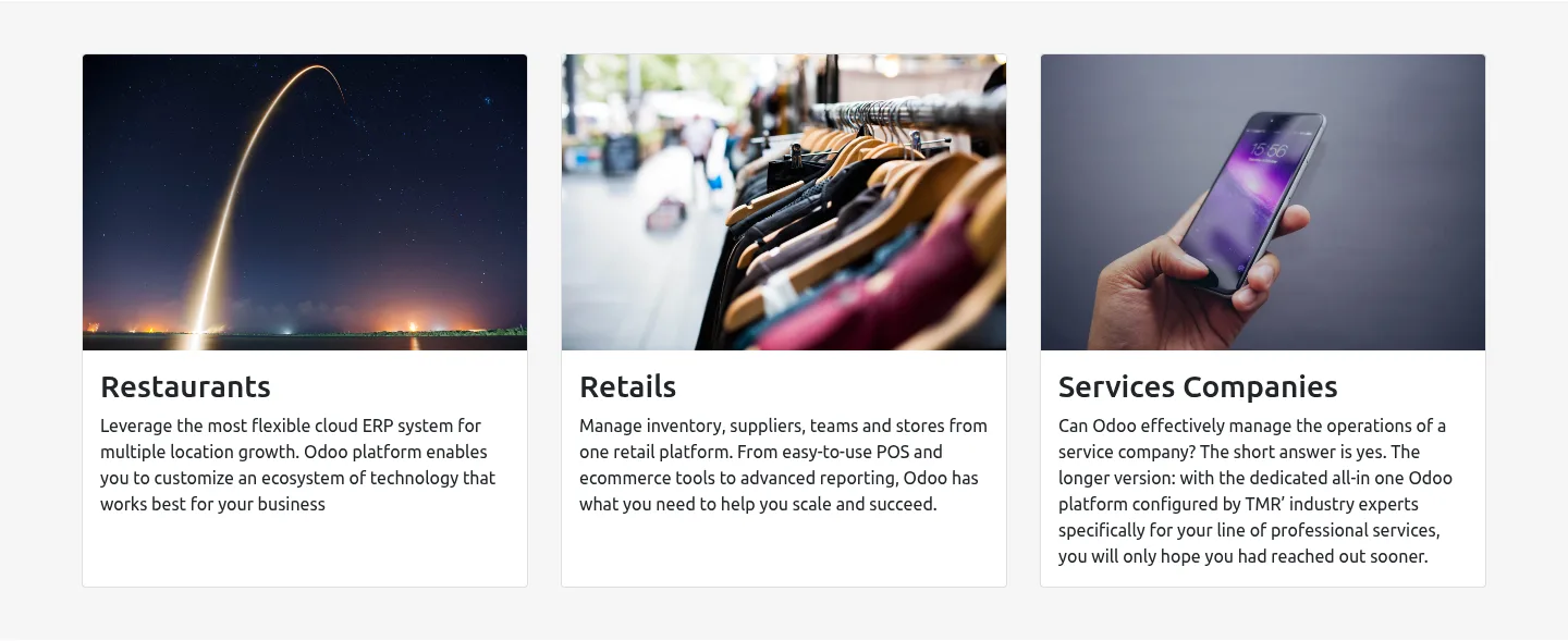 250 EBM website sections for restaurants, retail shops and service companies