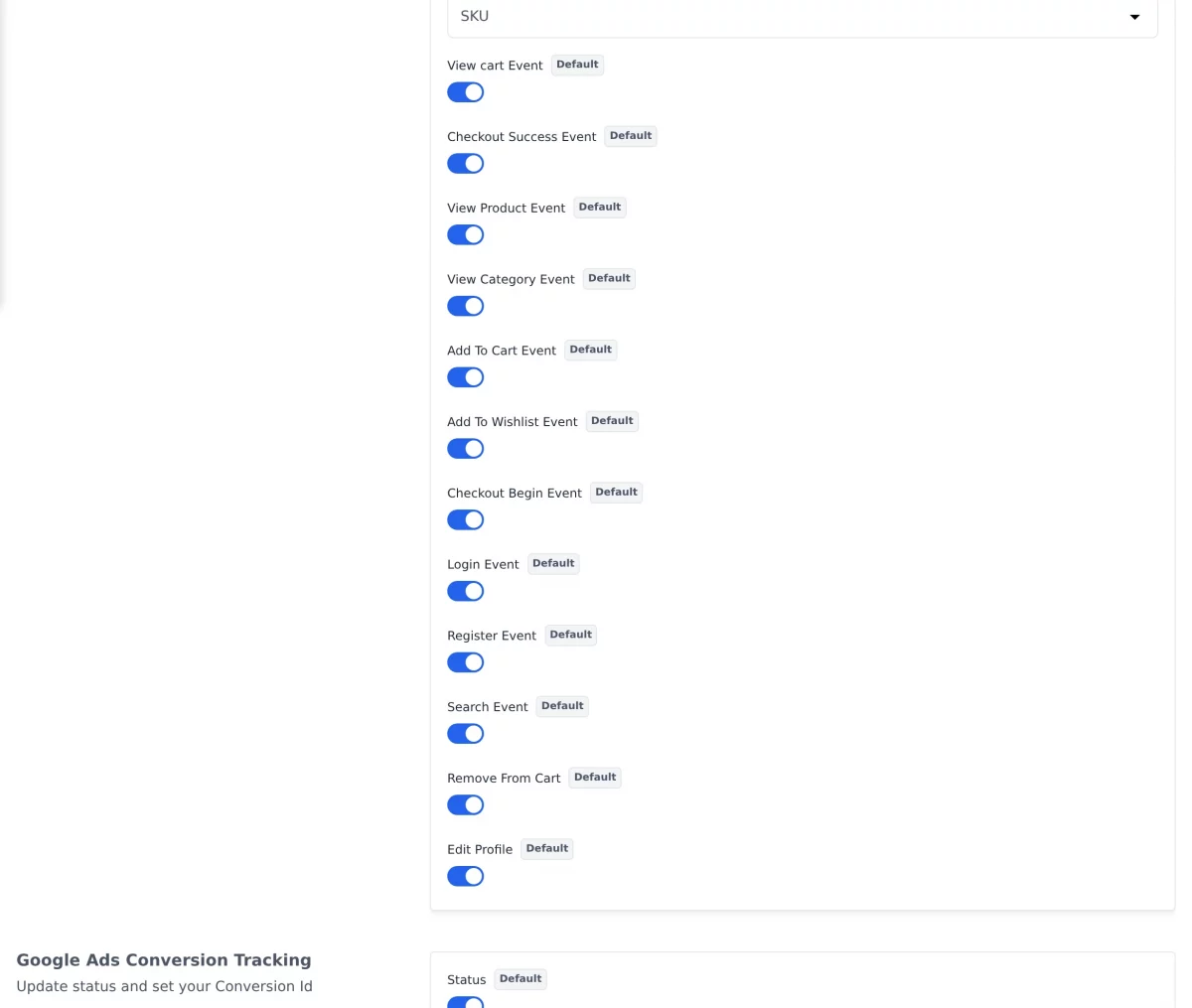 Bagisto Google Tag Manager event settings