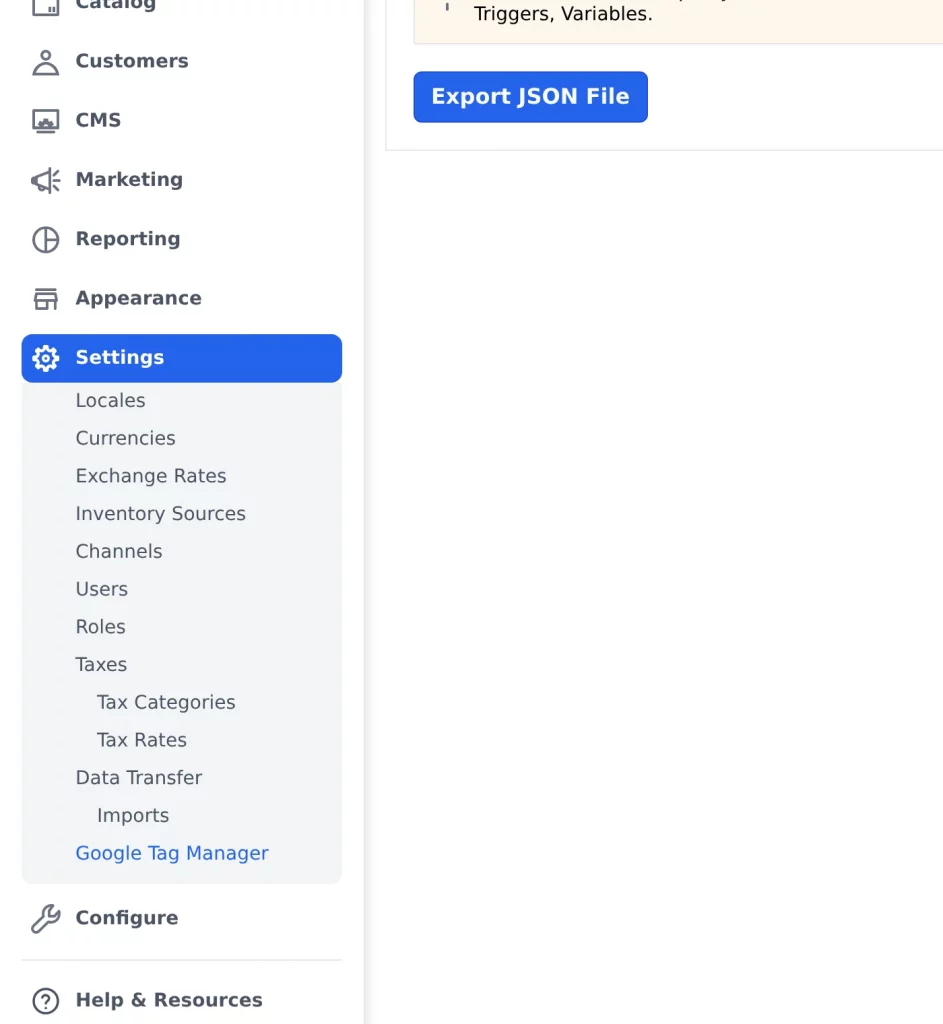 Google Tag Manager menu entry in Bagisto admin