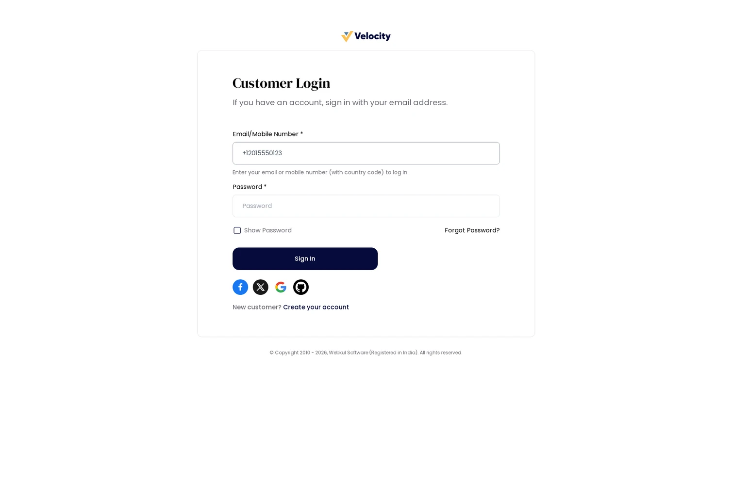SaaS Phone Login, Login page of customer