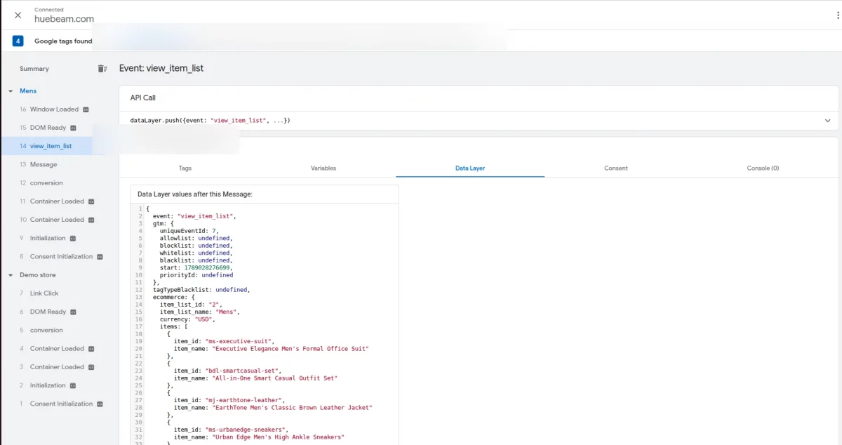 view_item_list event data in Google Tag Manager