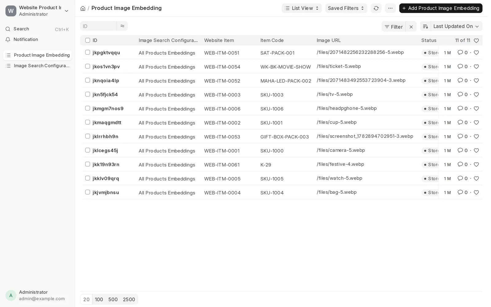 Embedding records list with Stored status