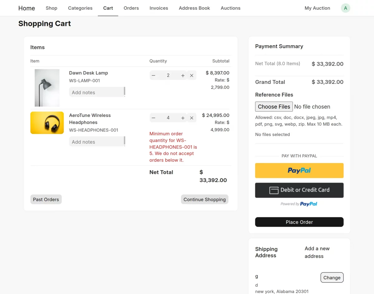 inline cart moq validation