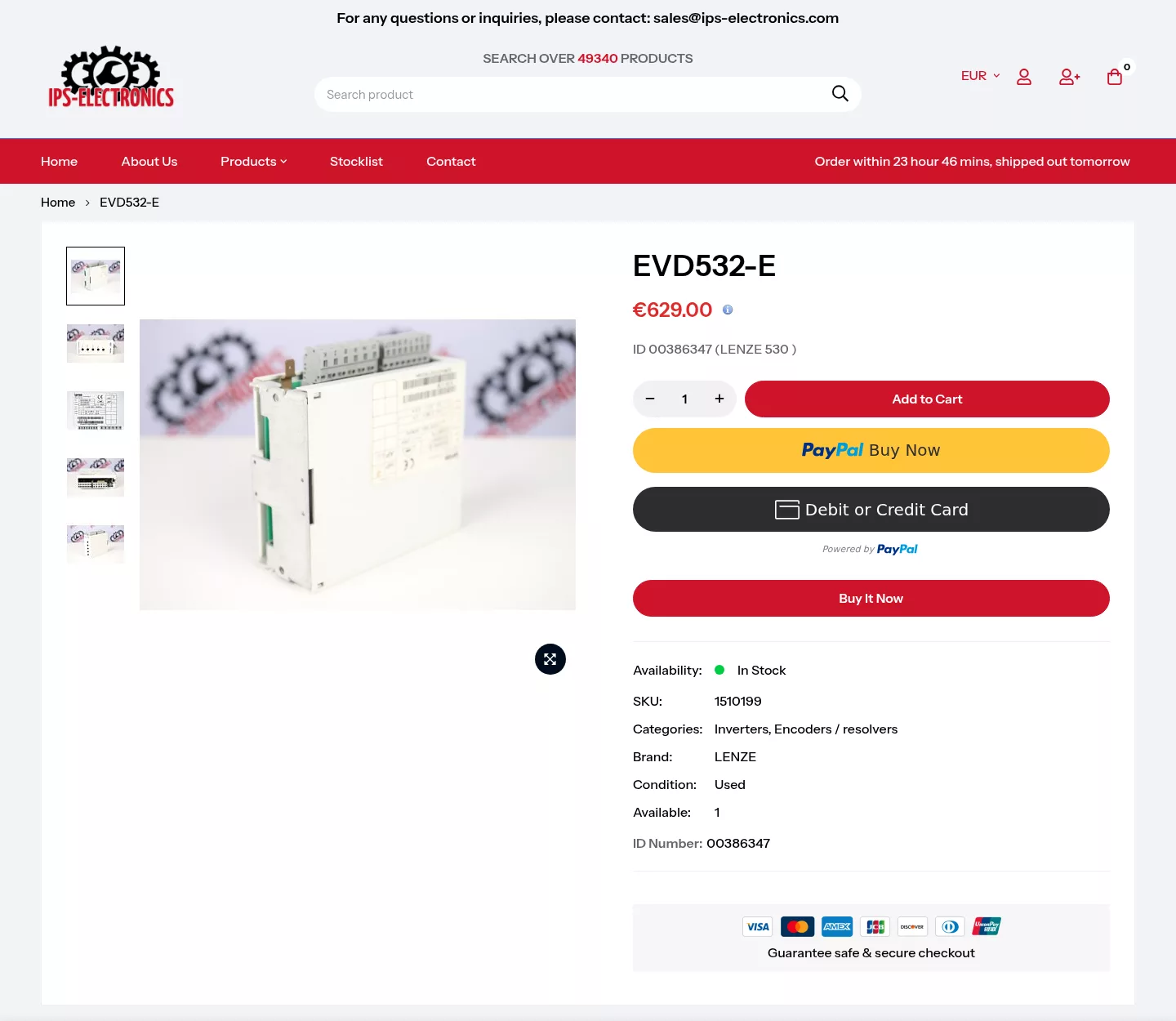 IPS-Electronics product page showing the ID Number field below brand and condition