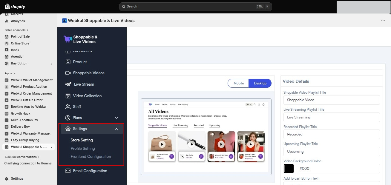 live-commerece-settings