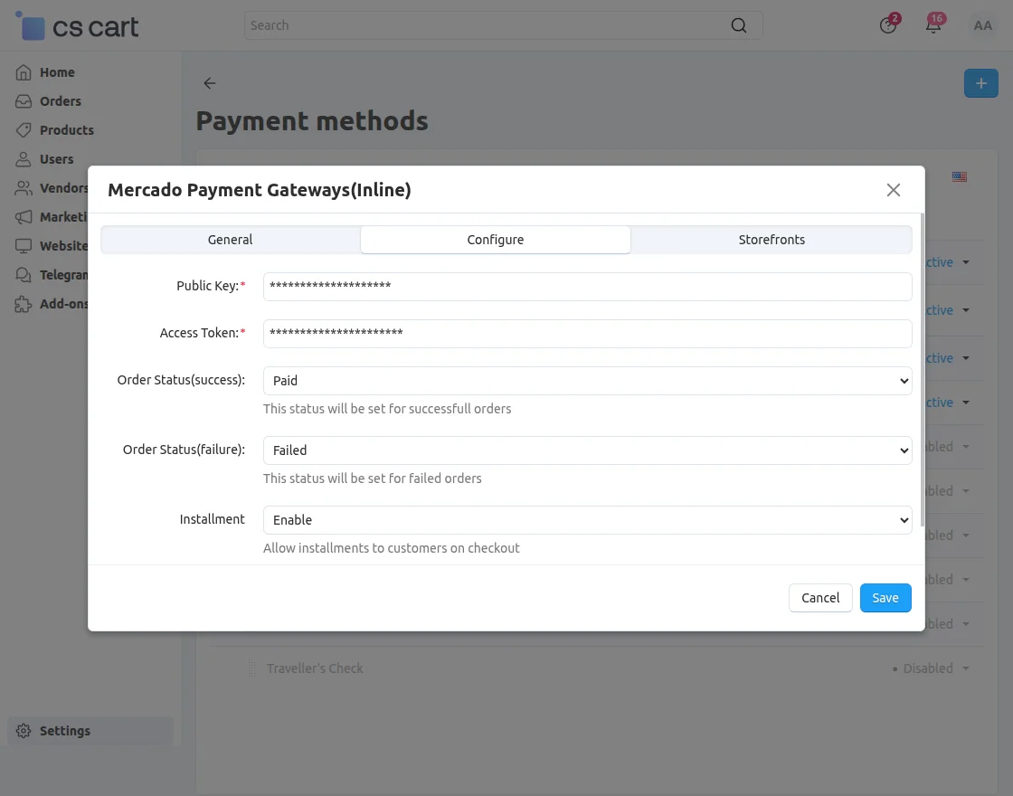Mercado Payment Gateway Configuration
