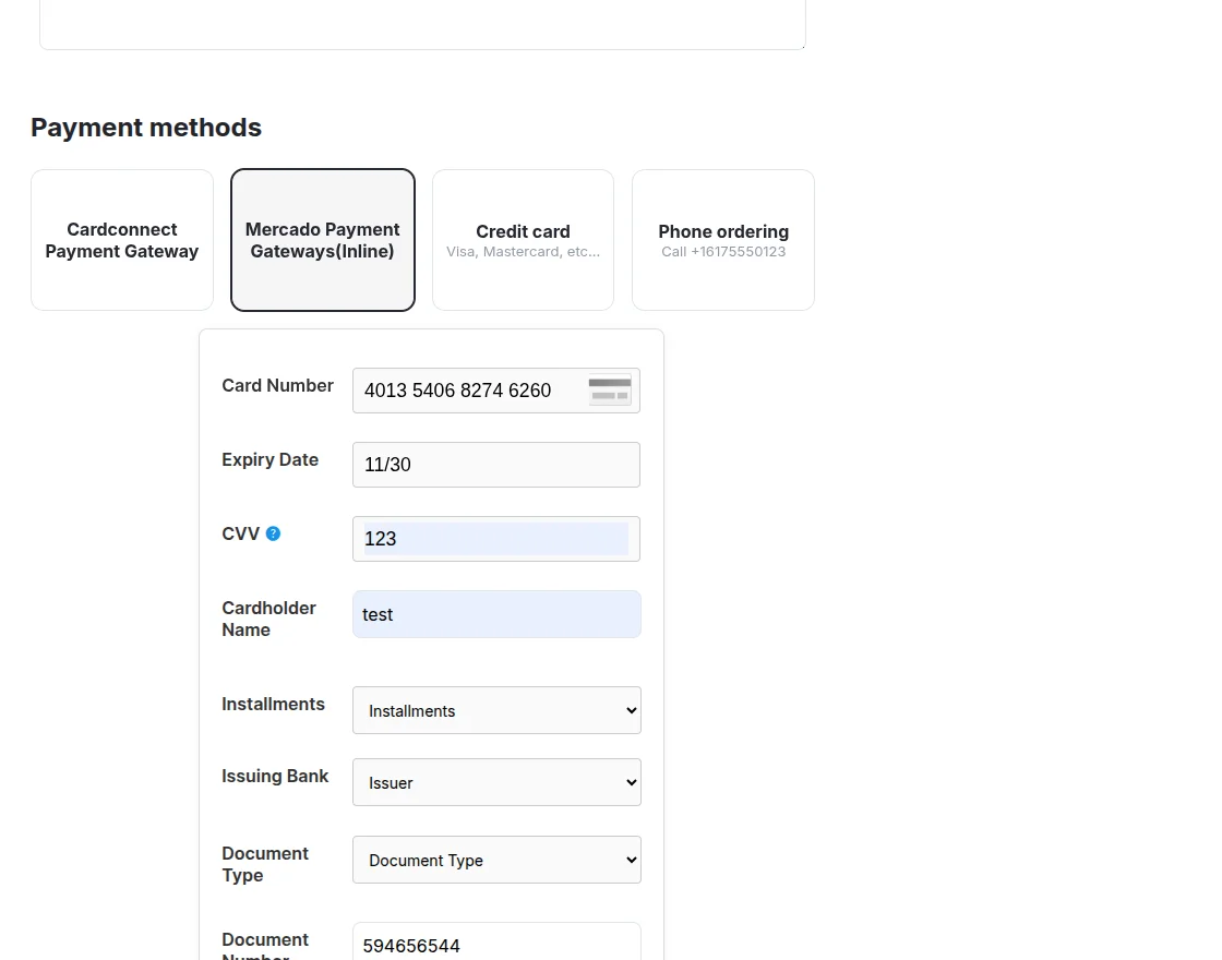 Mercado Payment Gateway and saving the payment method