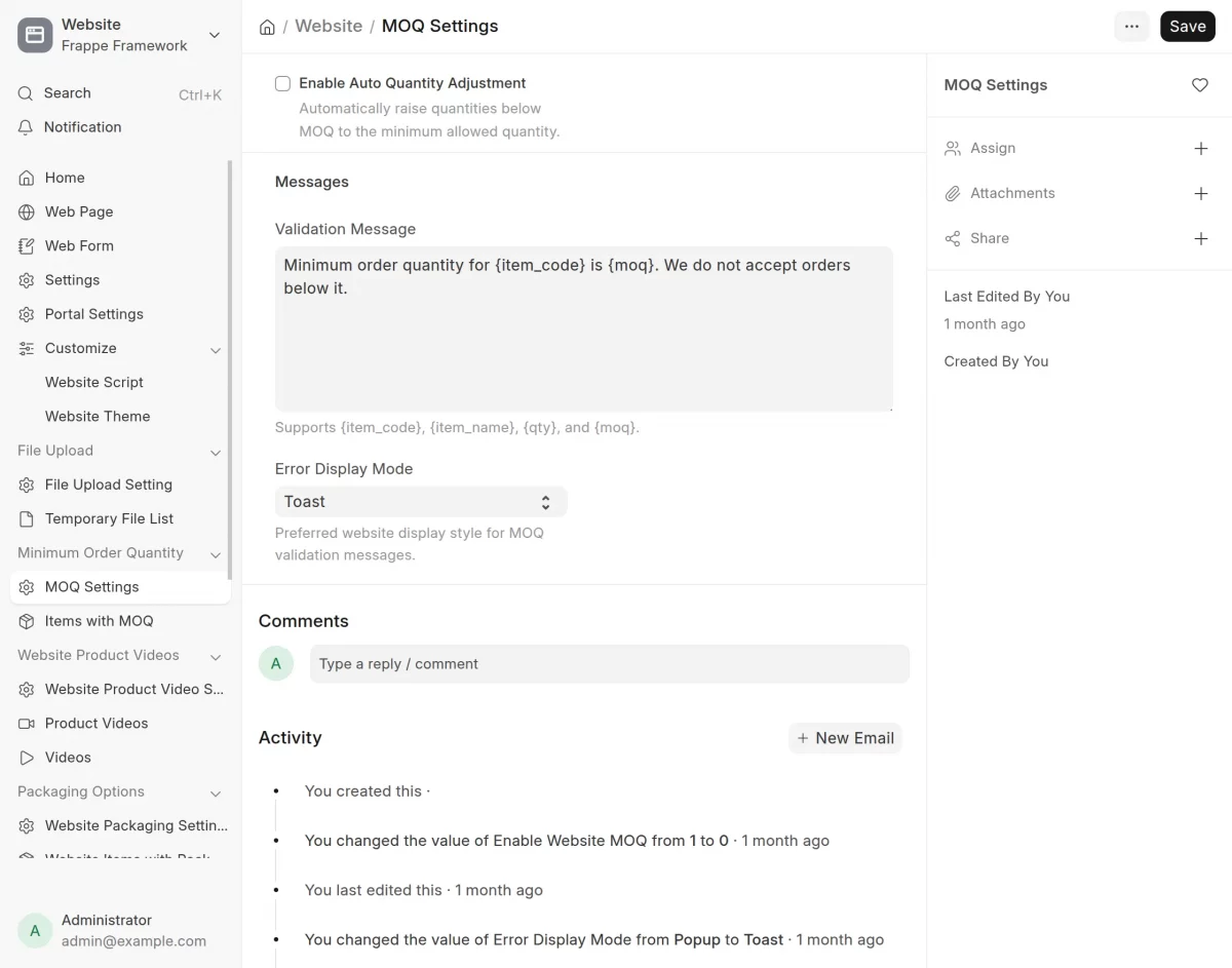 moq validation message settings