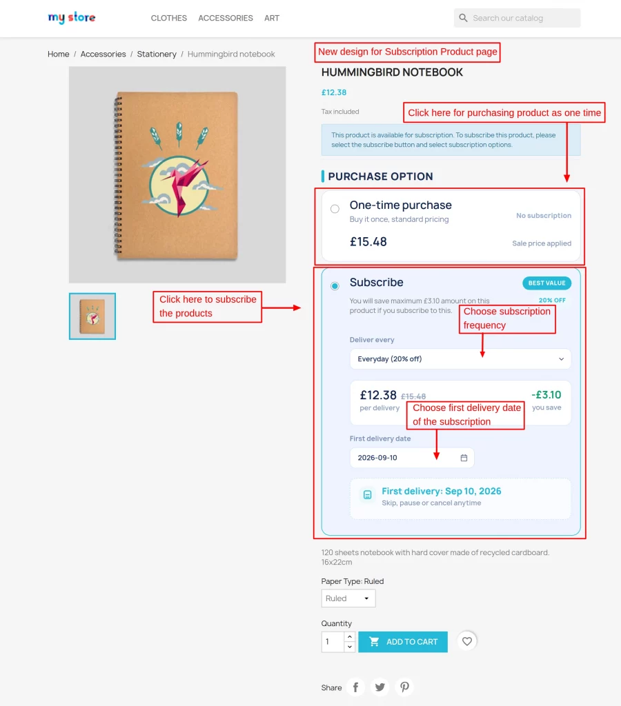 New subscription product page style