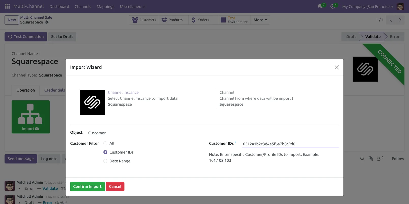Import Squarespace customers by profile ID