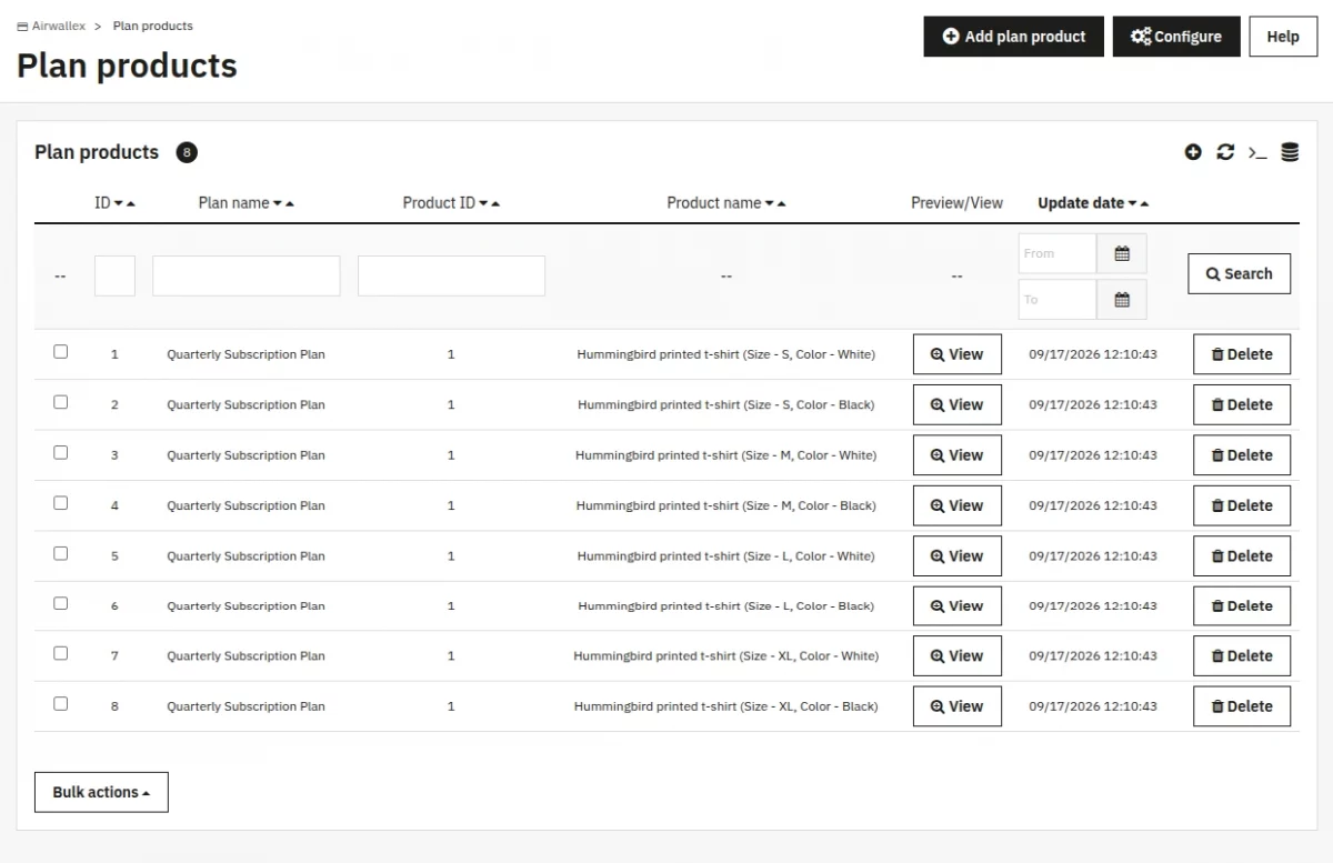 plan product list