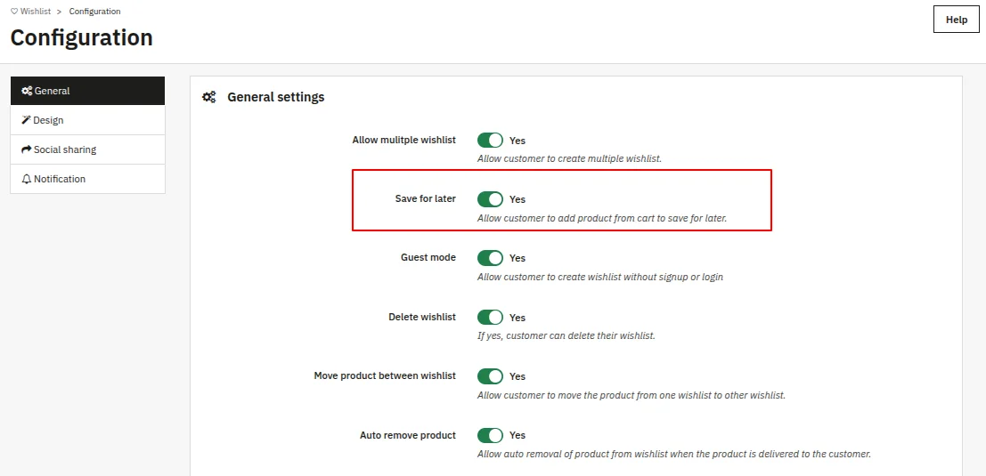 save later configuration