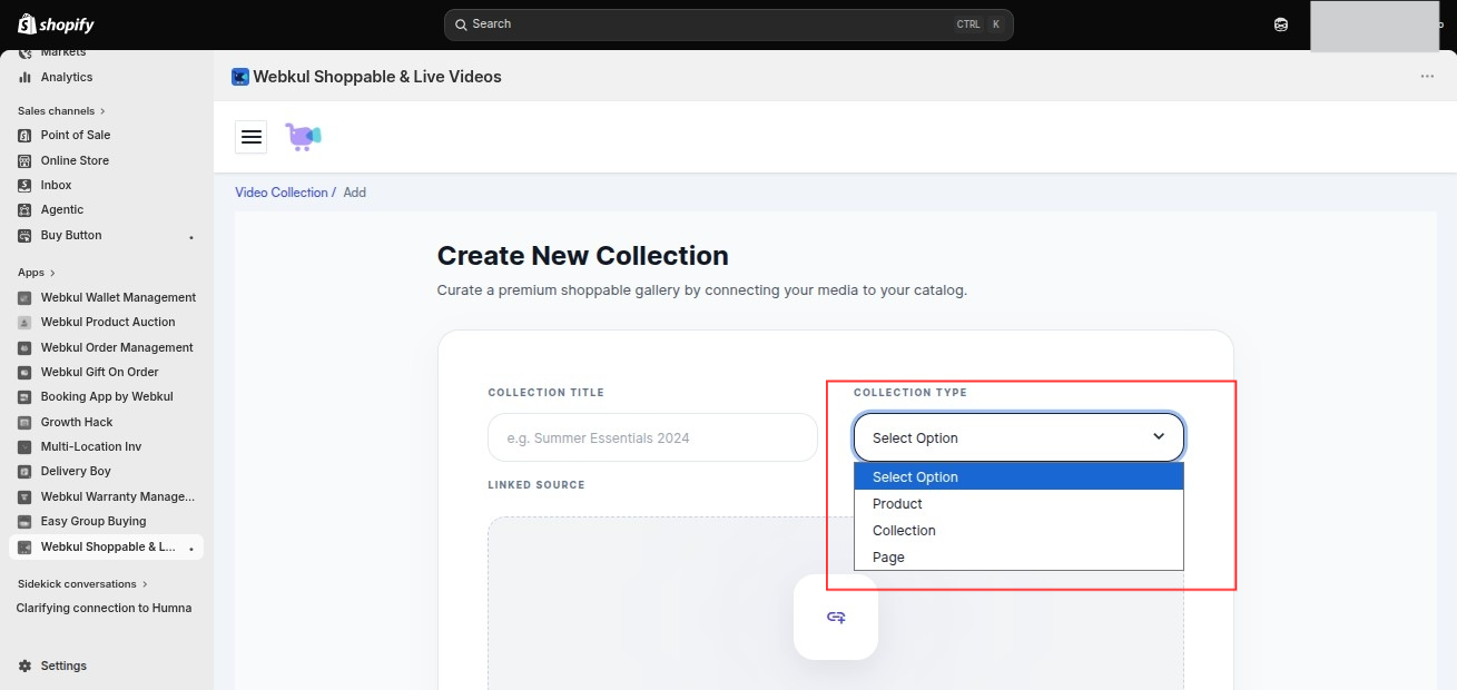 Live commerce create collection