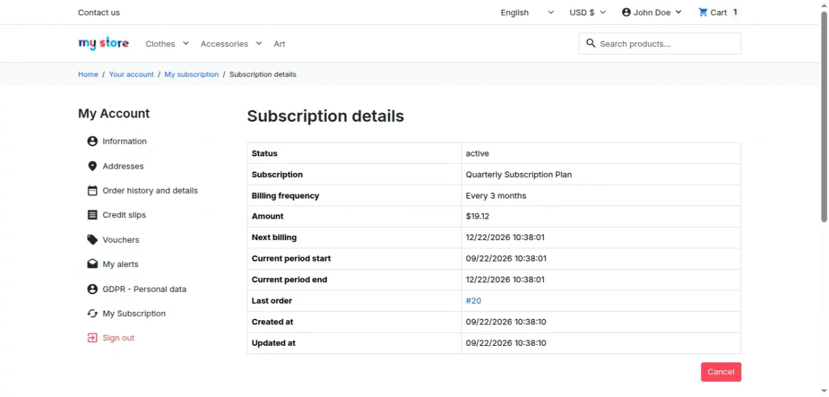 subscription detail