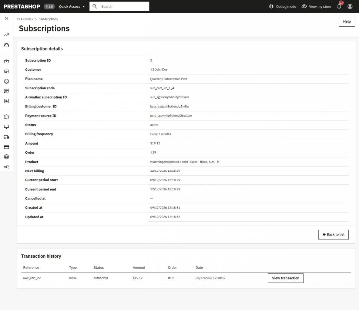 subscription details