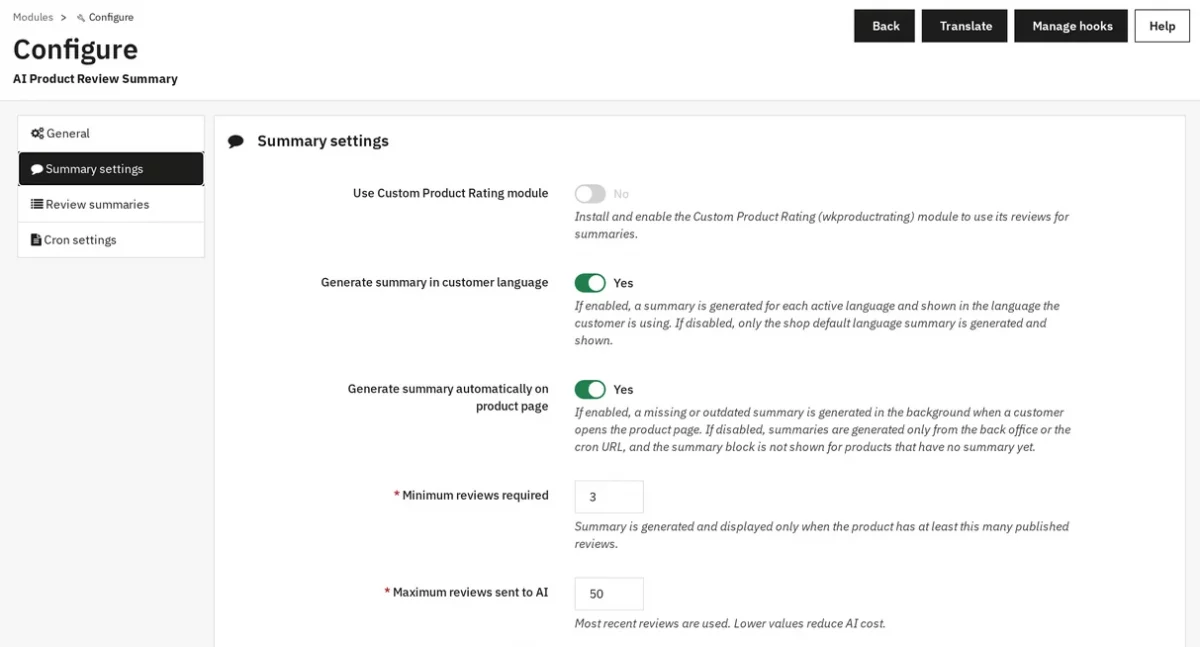 Summary Configuration