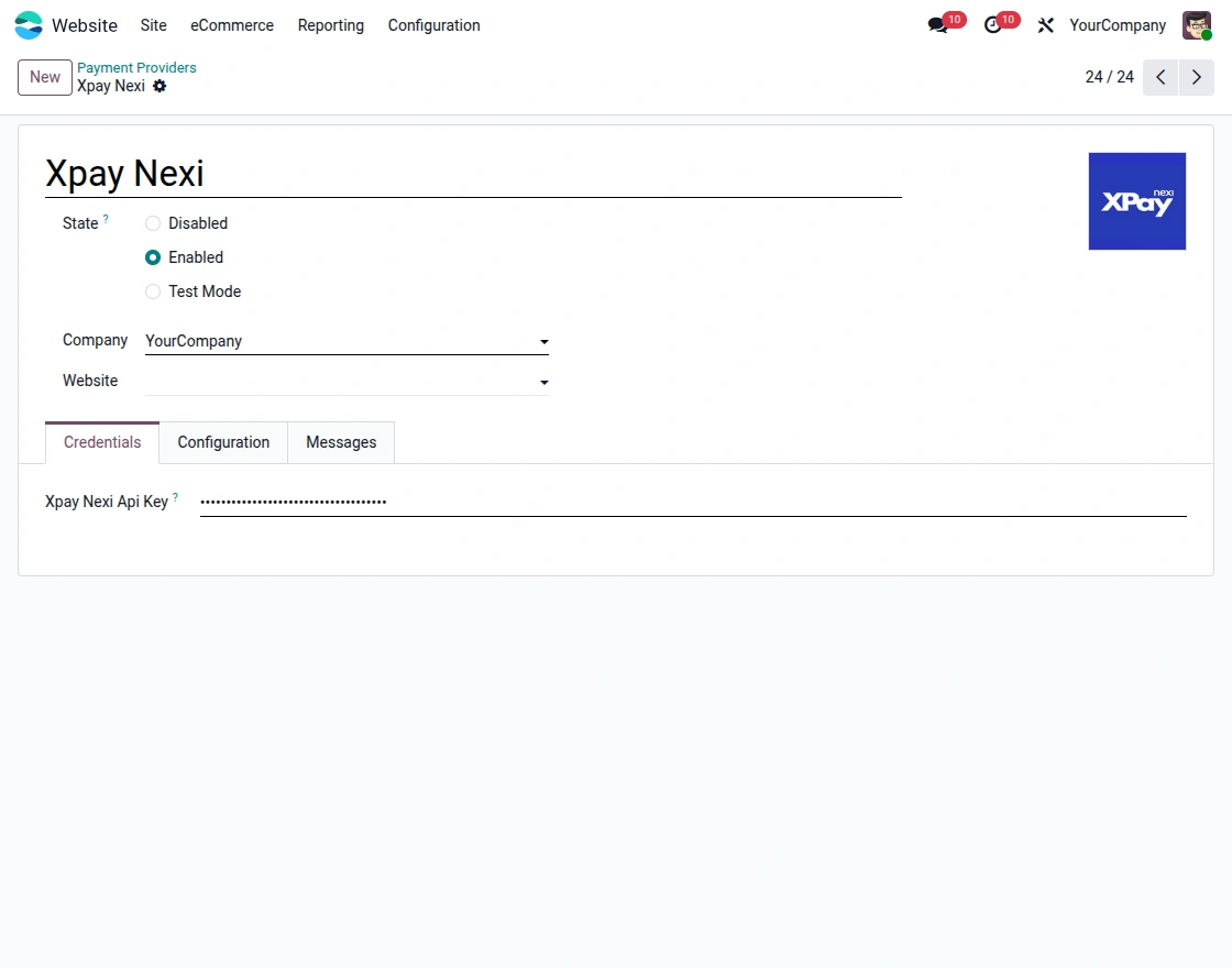 Credentials for Nexi Xpay