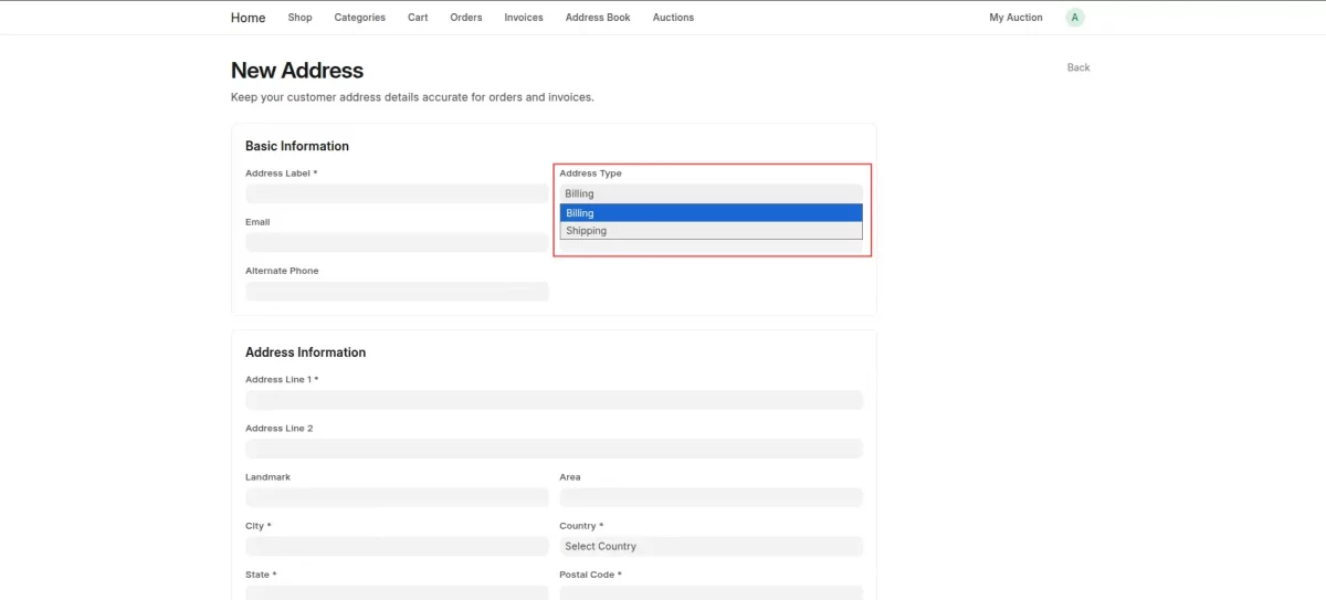 select the billing or shipping