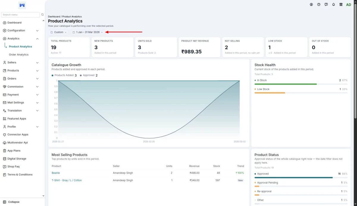date select 
Multivendor Marketplace for Shopify Analytics