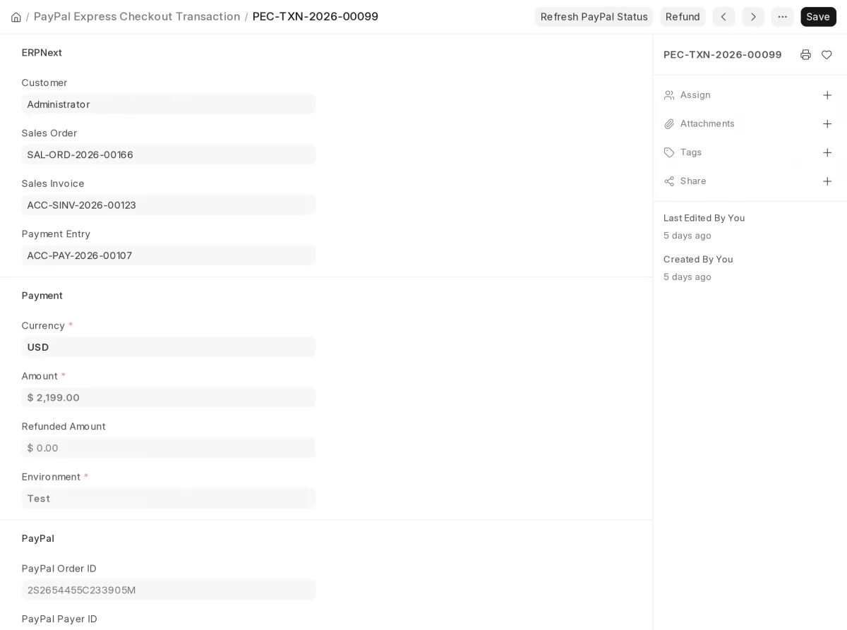 PayPal Express Checkout transaction