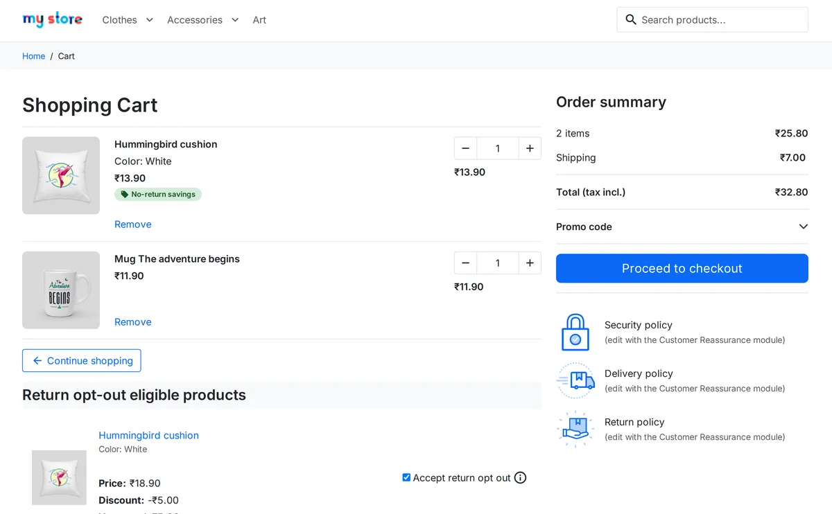 Cart with an opted-out product