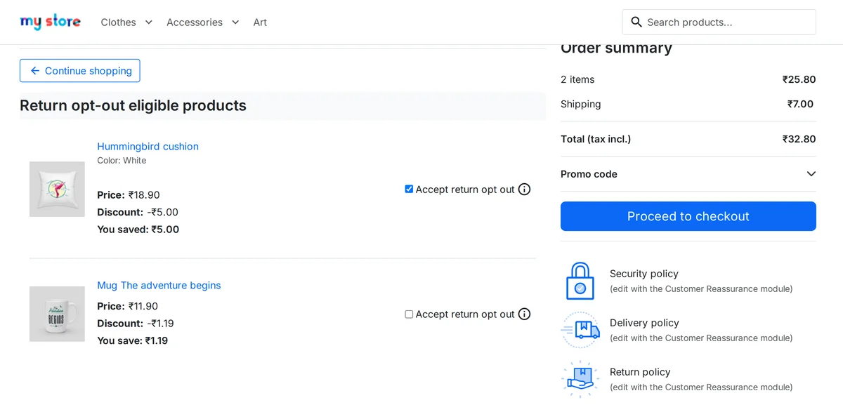 Return opt-out eligible products in the cart