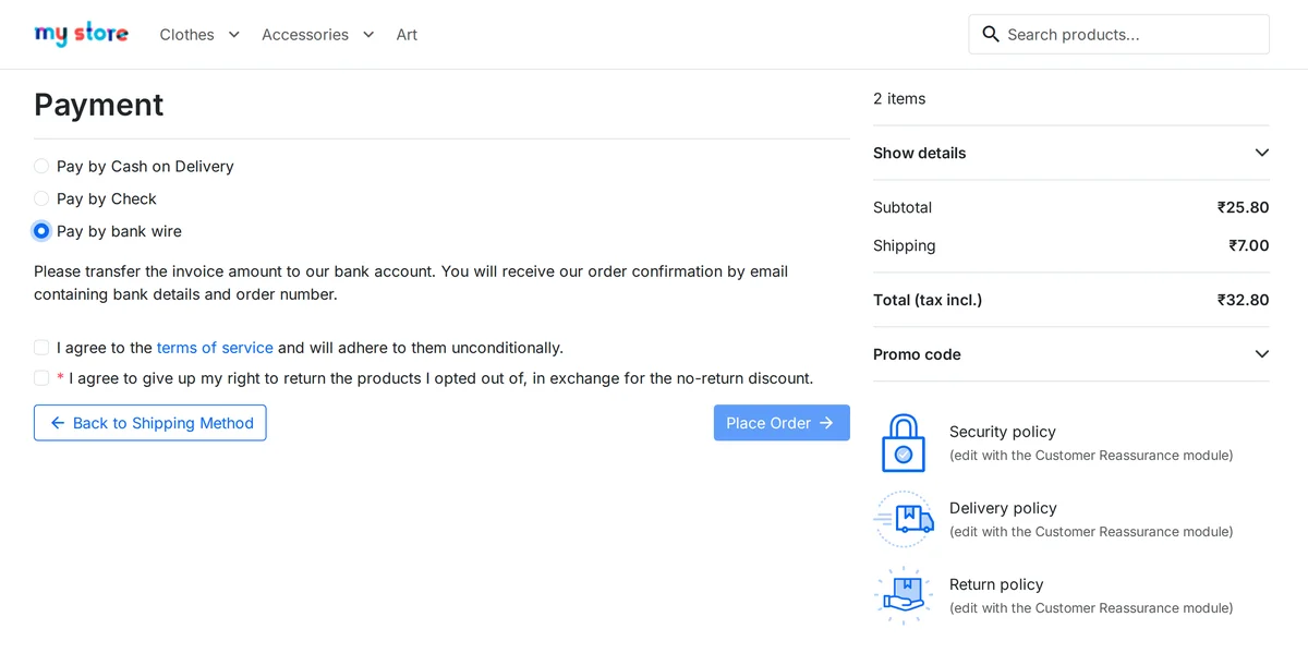 Consent checkbox at the payment step