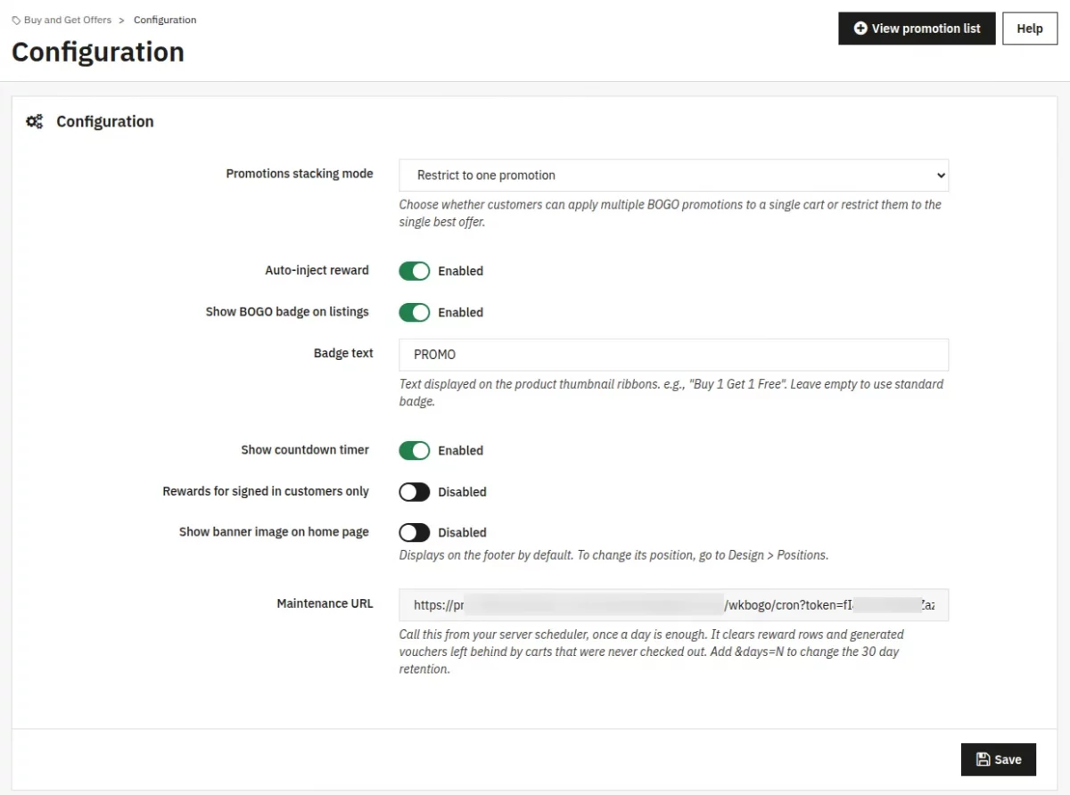 Configuration page