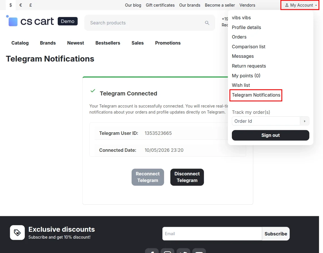 CS-Cart customer connect their account