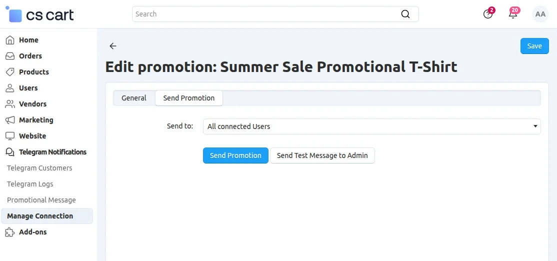 CS-Cart sent promotion