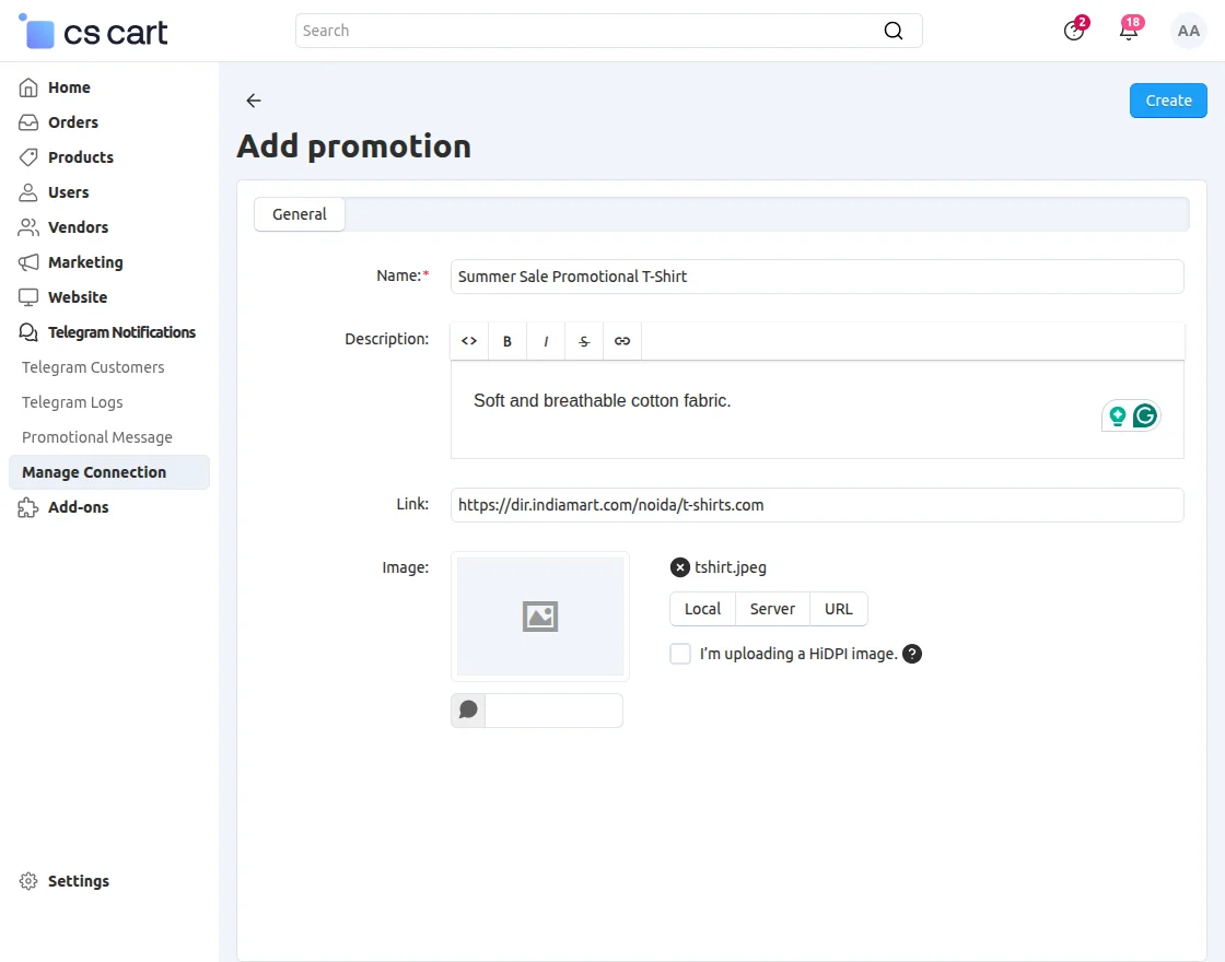 CS-Cart Telegram Order Notification Add Promotion