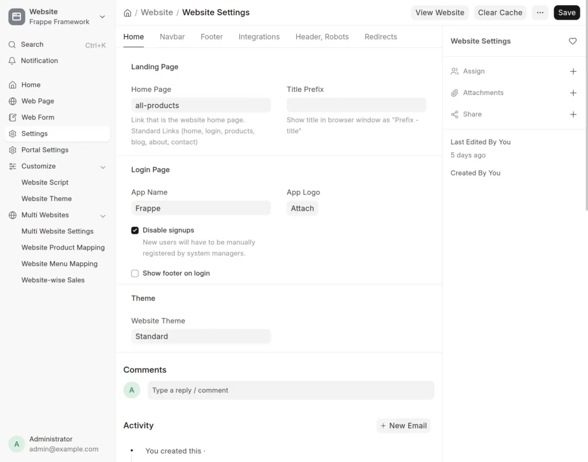 erpnext multi website