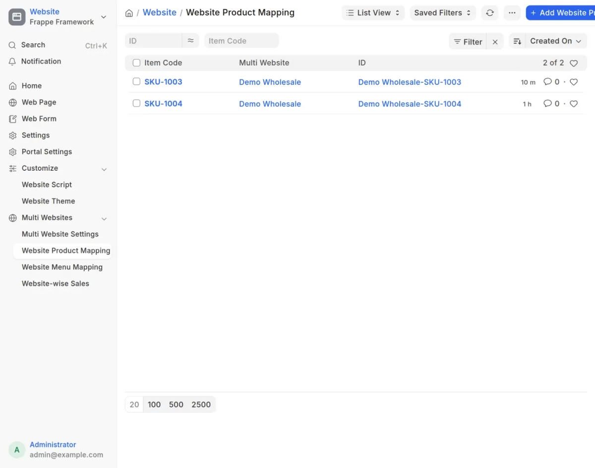 multi website product mapping