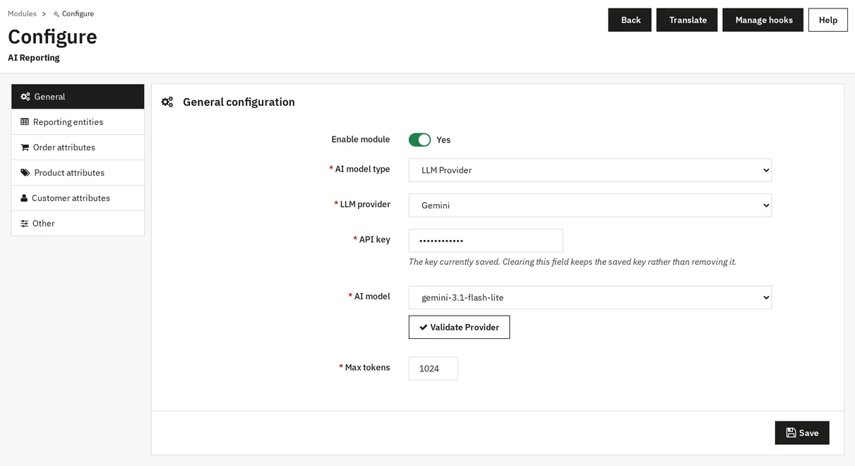 General configuration tab
