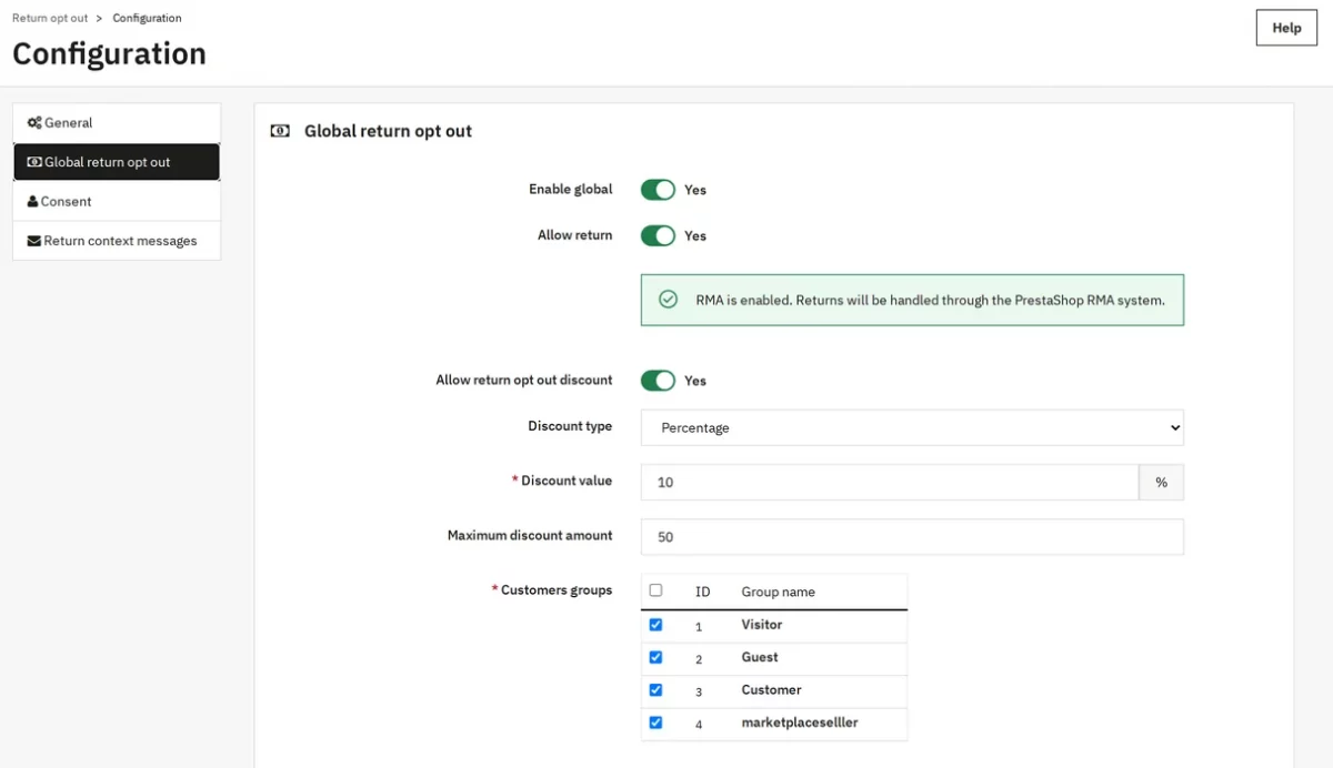 Global return opt out