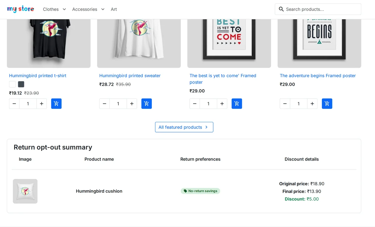 Return opt-out summary on the order confirmation page