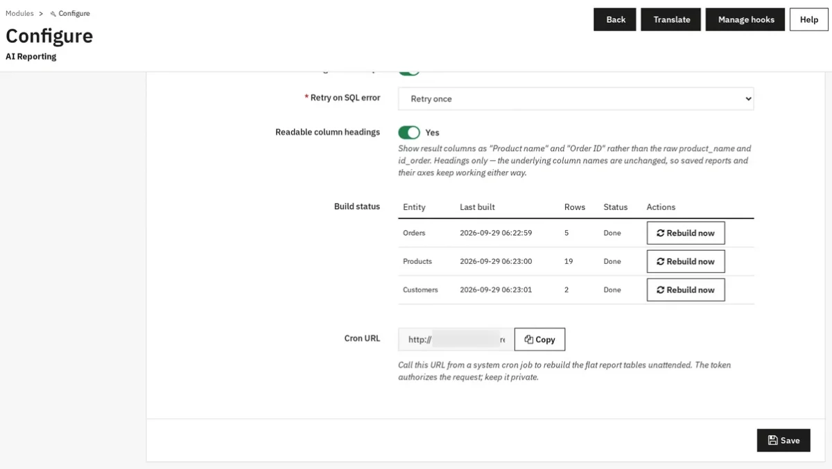 Other configuration tab, with flat tables rebuilt