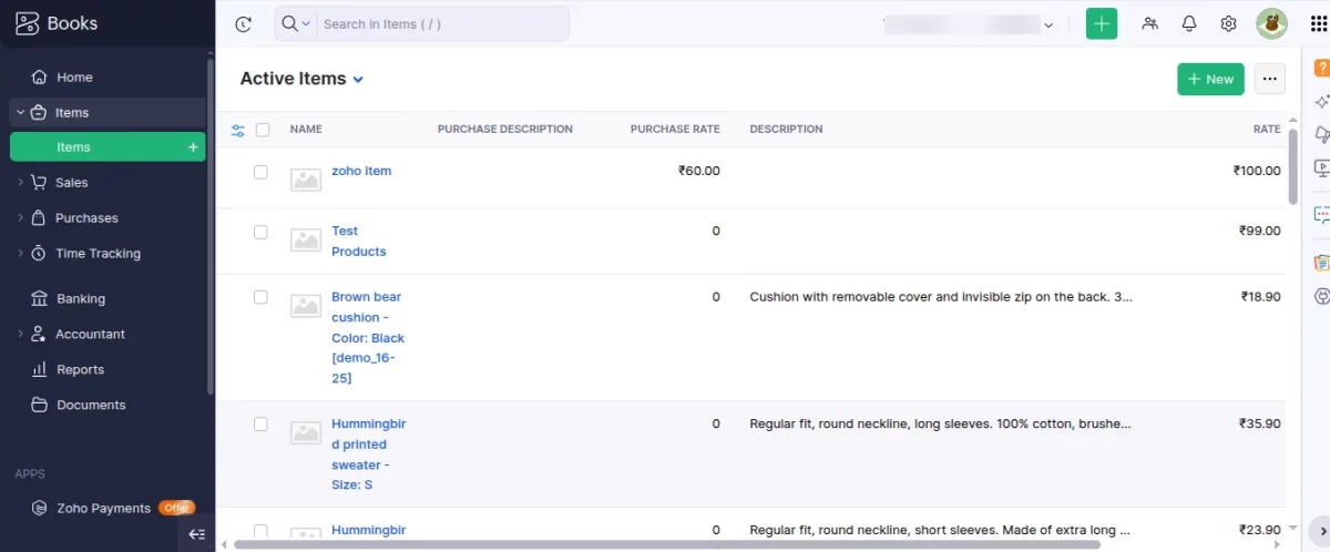 product added to zoho