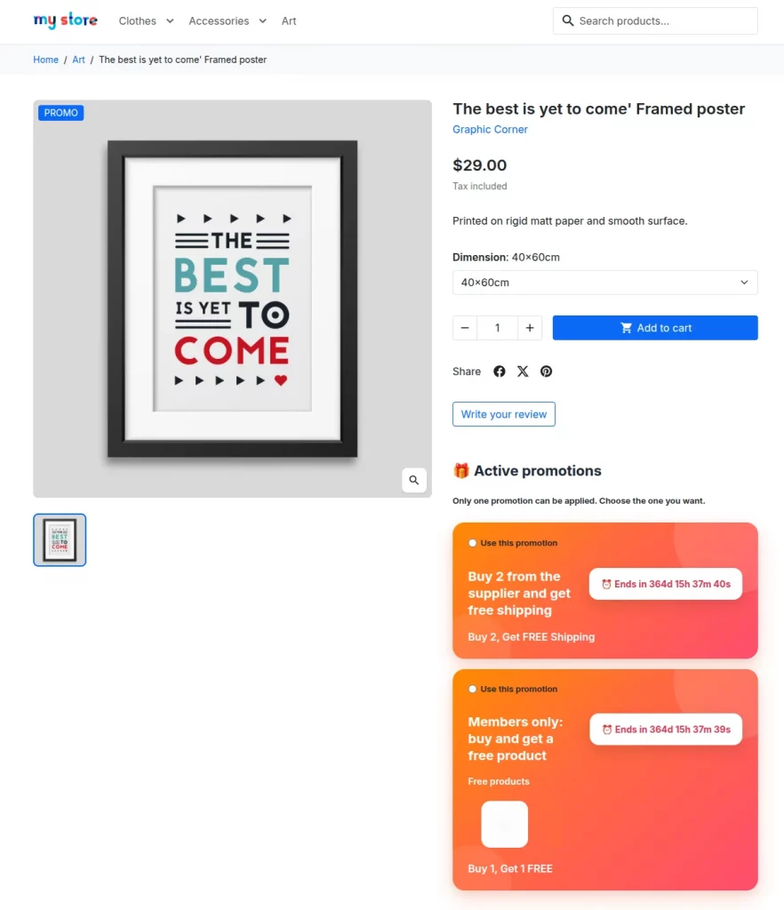 Promotions on the product page