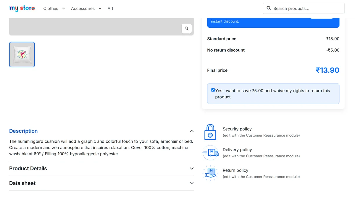 Return opt-out offer on the product page