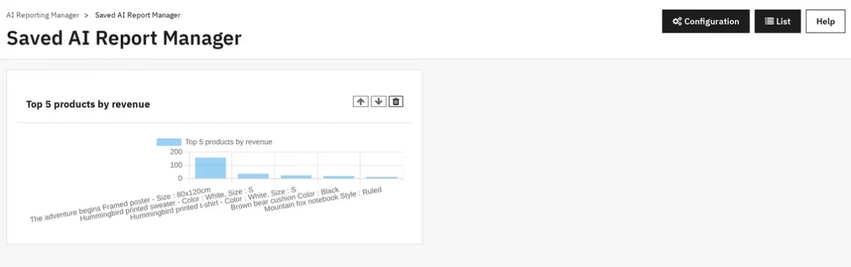 Saved AI Report Manager, dashboard view