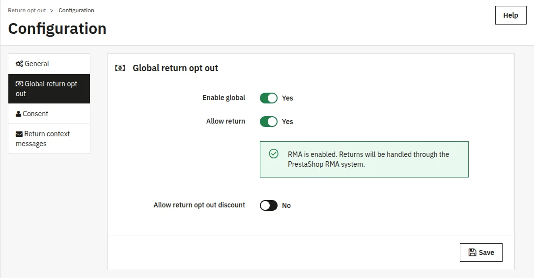 Allow return ON + PS RMA ON