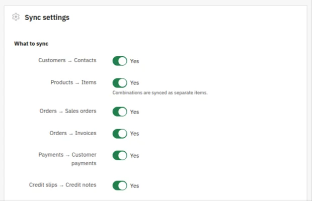 Sync settings
