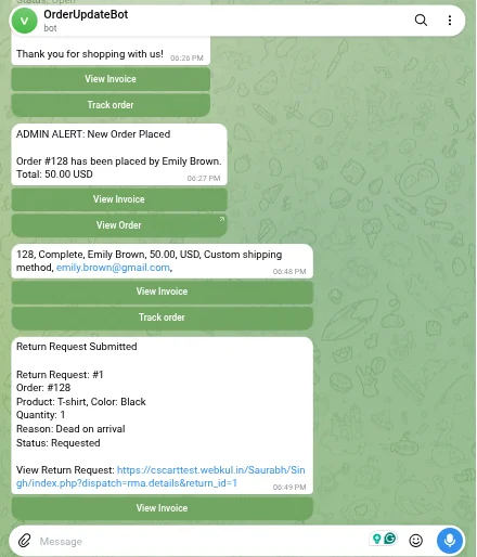Telegram return notification